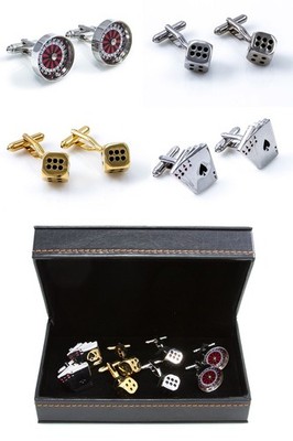 Casino Gambler Card Poker Player Roulette Craps Dice Aces 4 Pairs Cufflinks i...