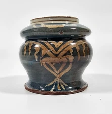 1998 Artist Signed "William" Studio Pottery Blue & Tan Decorative Jar