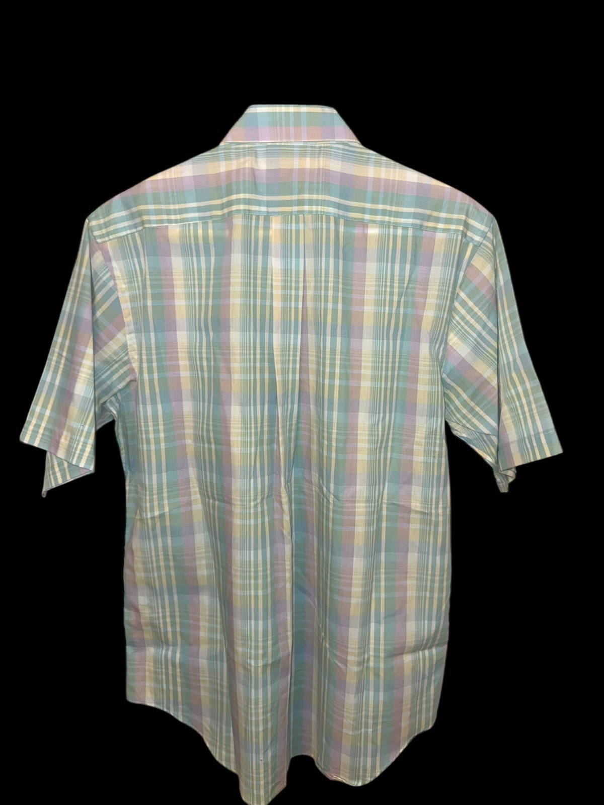 Vintage Christian Dior short sleeve button up dress shirt light blue pink plaid image 2