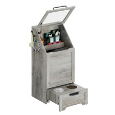 Dog Food Cabinet with 2 Elevated Dog Bowls, Flip Top Dog Food Cabinet, Grey