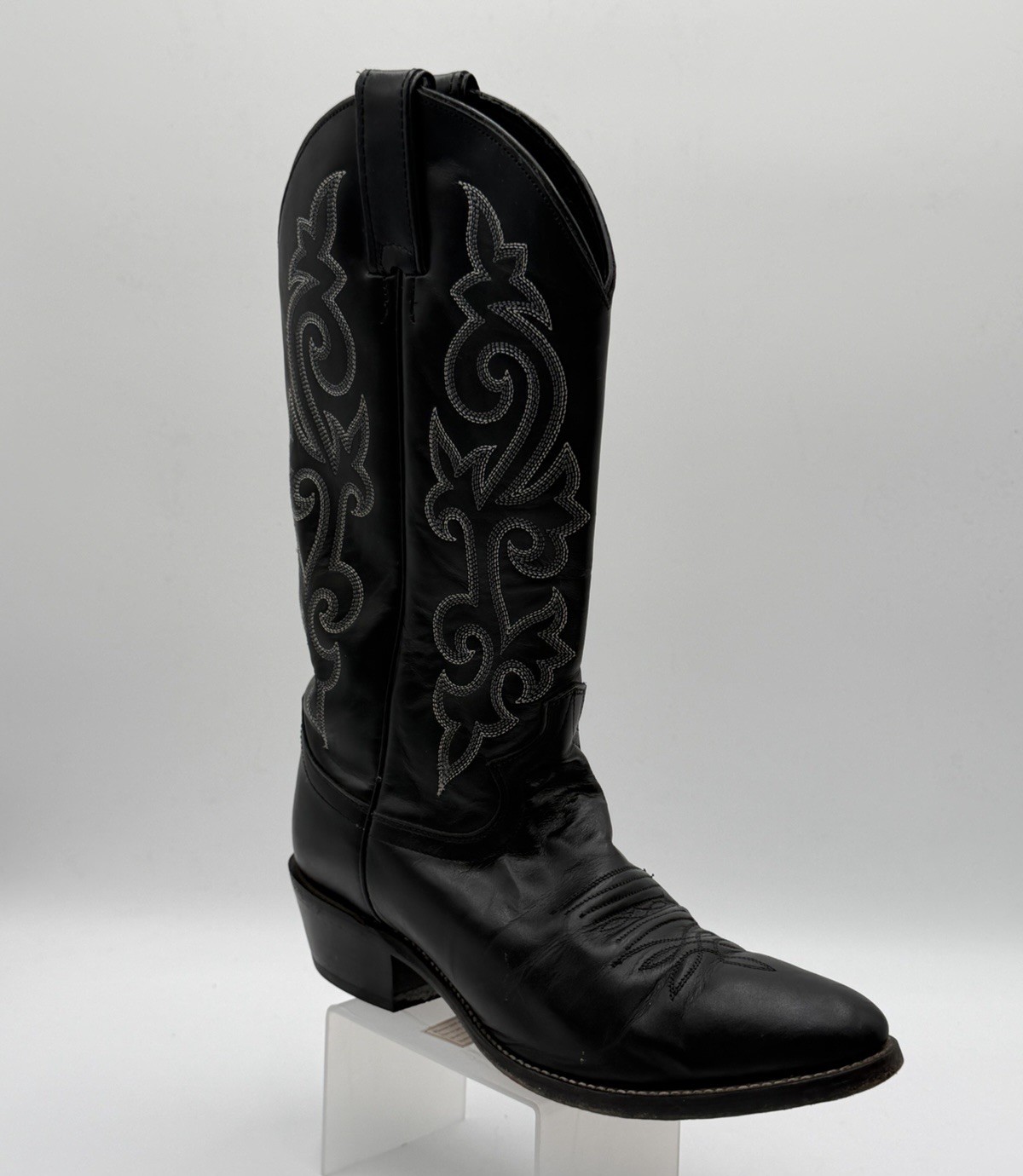 Justin Mens Black Calf Leather Western Cowboy Boots Size 7.5 EE Embroidered