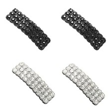 4Pcs Black and Sliver Rhinestone Snap Hair Clip Shining Crystal Clips