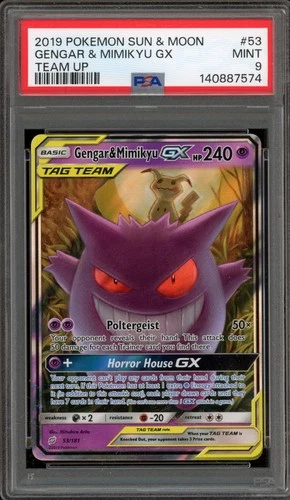 Pokemon Gengar & Mimikyu GX Team Up Holo Ultra Rare #53 PSA 9 Mint