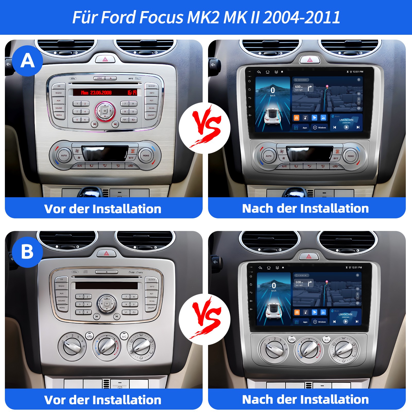 Autoradio Android 6+128G Carplay GPS 8-Core KAM per Ford Focus MK2 II 2004-2011 foto 4