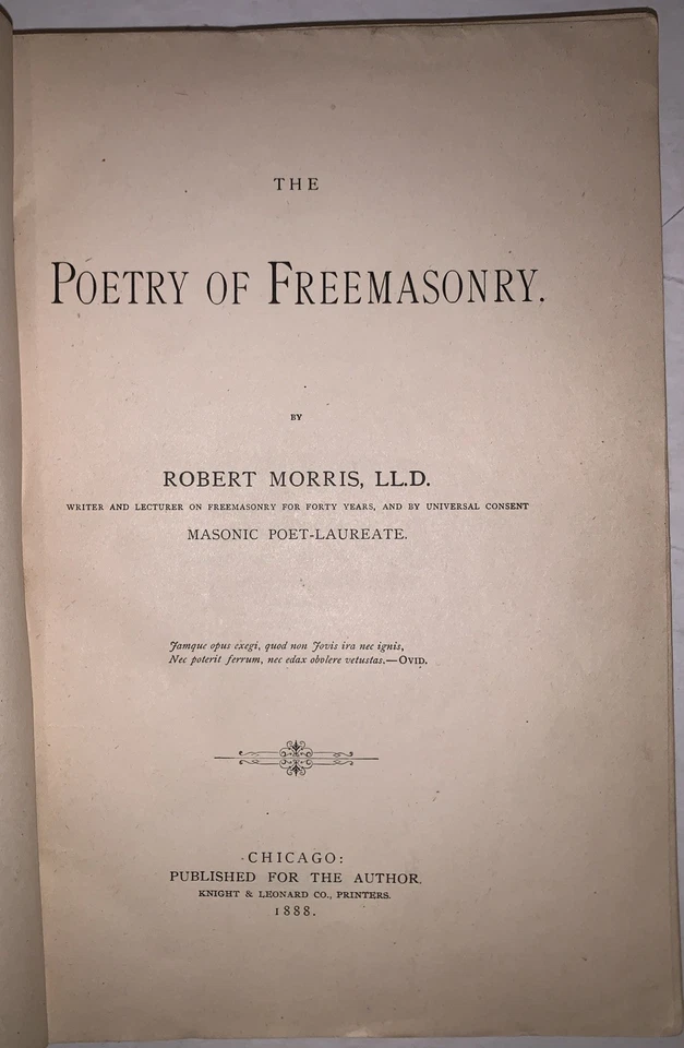 1888, THE POETRY OF FREEMASONRY, by ROBERT MORRIS, MASONIC, ORIGINAL WRAPS - Image 4 of 4