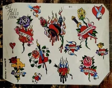 vintage 1990 rollo mike malone heart banner production tattoo flash +lam 11x14