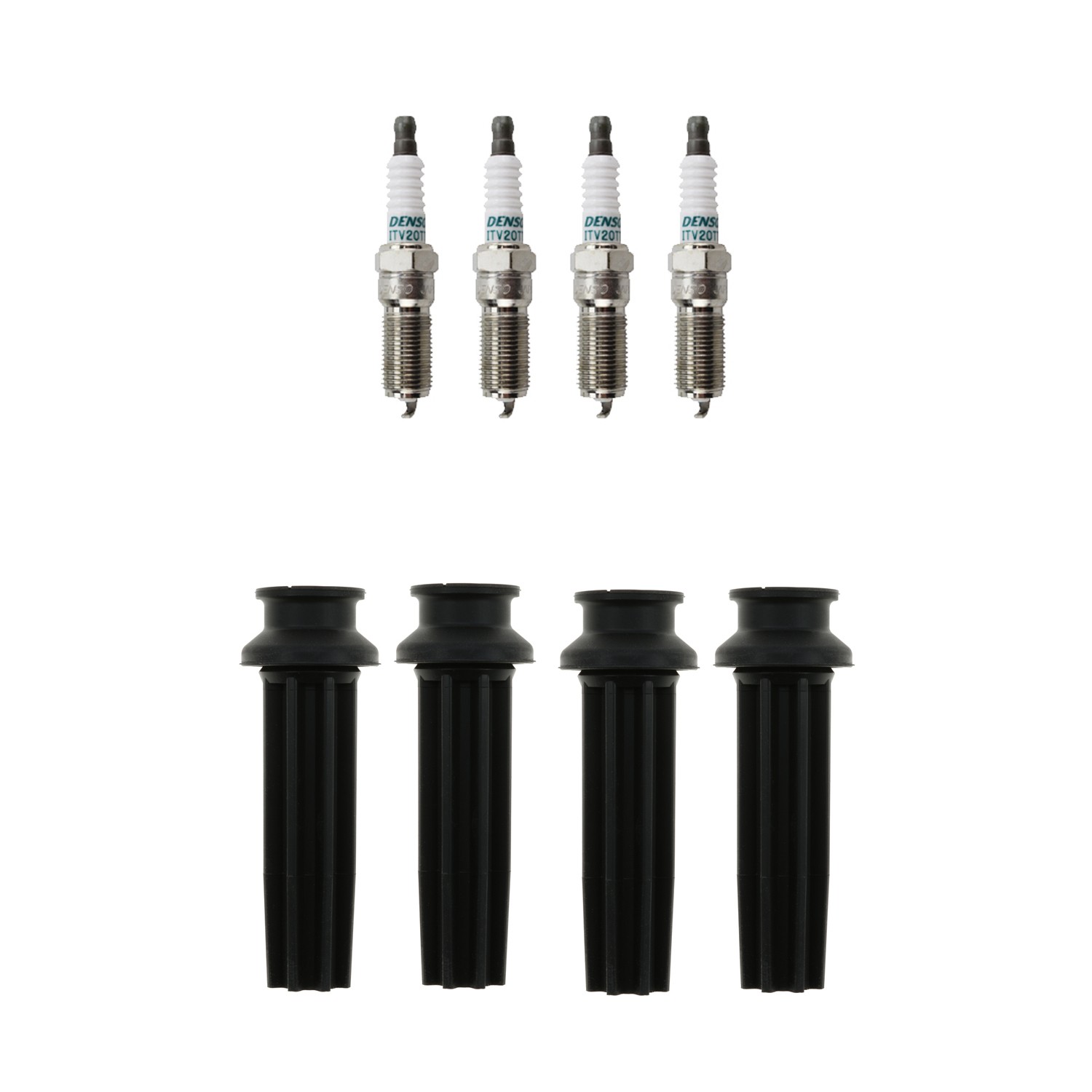 Denso 4 Iridium Spark Plugs  NGK 4 Coil Boots Kit for Edge Explorer L4 2.4L Gas