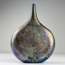 Isle of Wight Azurene Glass Vase Michael Harris Gold Silver Leaf 6.2