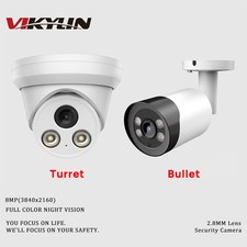 VIKYLIN 8MP Full Color Security Camera 24 7 Color Night Vision Turret Bullet POE