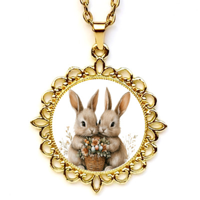 Easter Bunny Bezel Pendant/Necklace Beautiful Image Silver Gold Rose Gold Tone