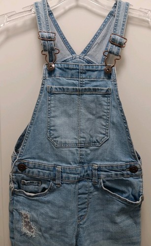 OSHKosh B'gosh Girl's Sz. 7 Denim Overalls Light Wash Distressed, Patches - Picture 2 of 7