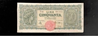 Italy 1944 50 Lire P 74 CRISP VF!