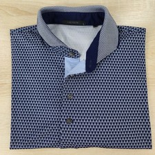 Men's L Greyson Geometric AOP Pattern Blue Polyester Performance Golf Polo Shirt