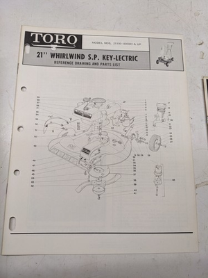#ad TORO PARTS CATALOG LIST MANUAL REFERENCE DRAWING 19” WHIRLWIND SP KEYELECTRIC $14.24