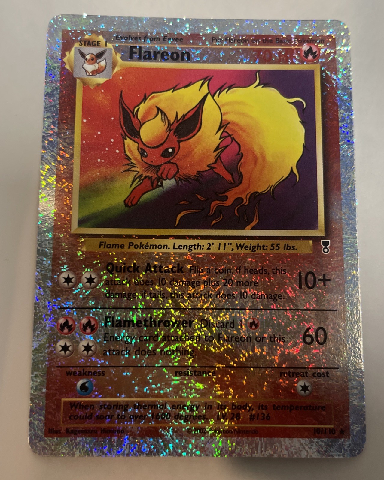 2002 WOTC POKEMON LEGENDARY COLLECTION FLAREON 10/110 REVERSE HOLO FOIL NM