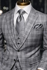 Gray Solid Men's Tie Necktie Classic Formal Standard Style Neckwear for Men