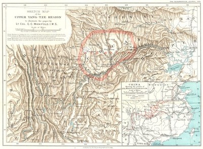 CHINA. Oberes Yang- Tze Gebiet; Lt. Col. Manifold's Expedition. RGS 1904 Karte