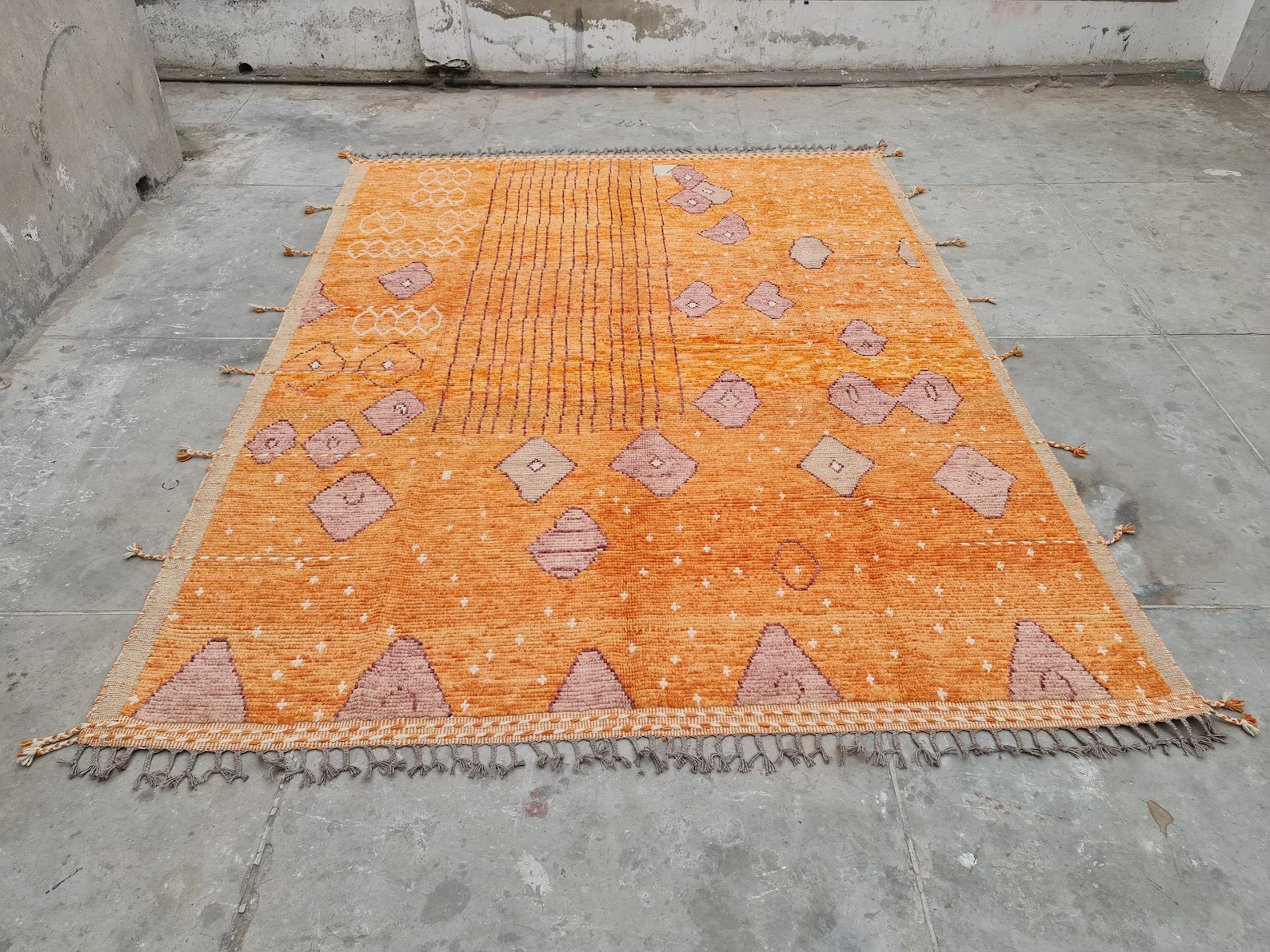Orange Moroccan rug, area rug, boho rug, Orange rug, wool rug, berber rug,