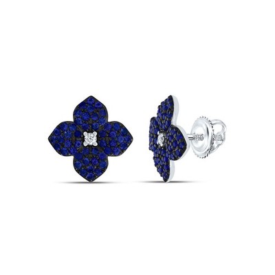 Ohrstecker 0,6 kt natürlicher Diamant blau Kleeblatt 14 kt Weißgold