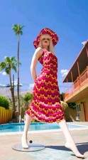 NWT Ladies Baroness Tracy Turco Mod Tulip One-Shoulder Maxi Retro 70s Dress Sz S