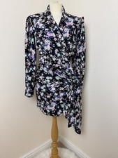 ASOS Black Pink Floral Wrap Around Blazer Mini Dress Cut Out Side Waist UK12 VGC