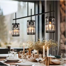 LNC Cristallo 31.5 in. 3-Light Modern Black Chandelier Glam Crystal Glass Shades