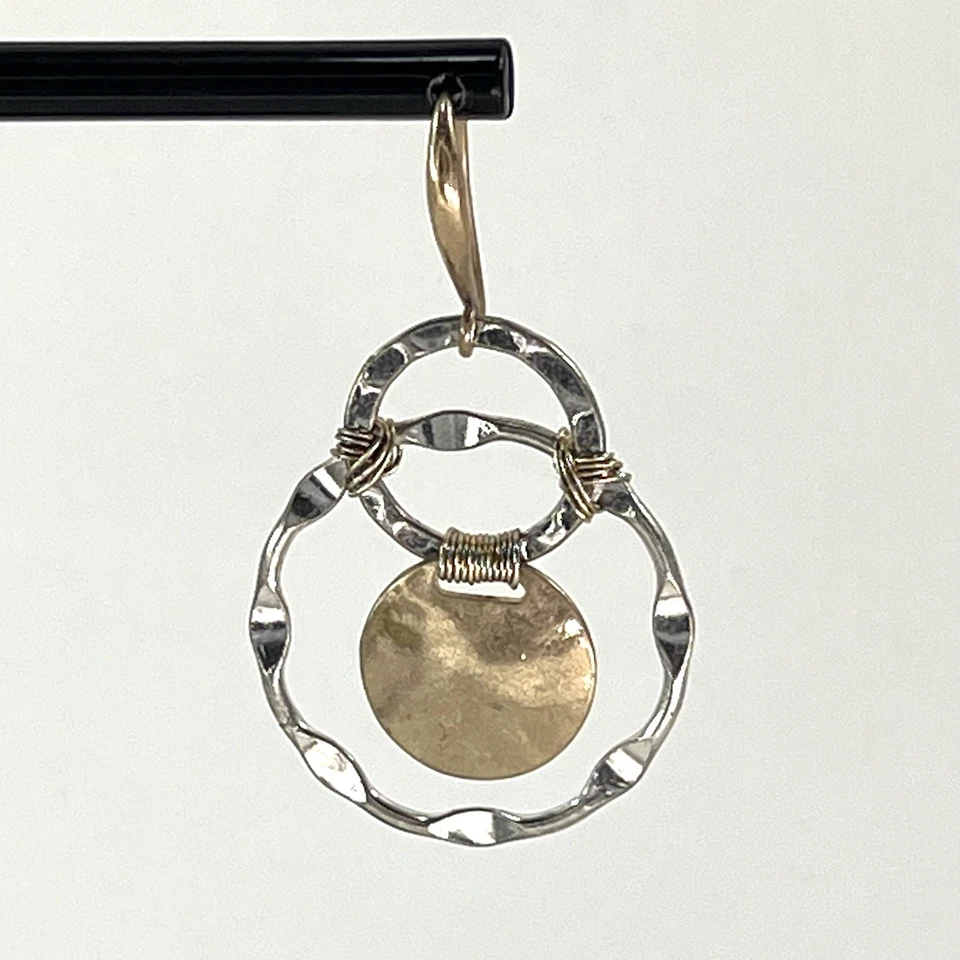 Robert Lee Morris RLM SoHo Silver Gold Tone Circle 2x1 inch Dangle Drop Earrings - Image 2 of 4