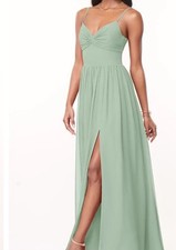 AZAZIE ZEYA Agave A-Line V-Neck Pleated Chiffon Dress Sz 8