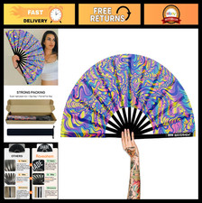 Large UV Glow Folding Fan - Bamboo Clack Hand Fan for EDM Festivals  Dance