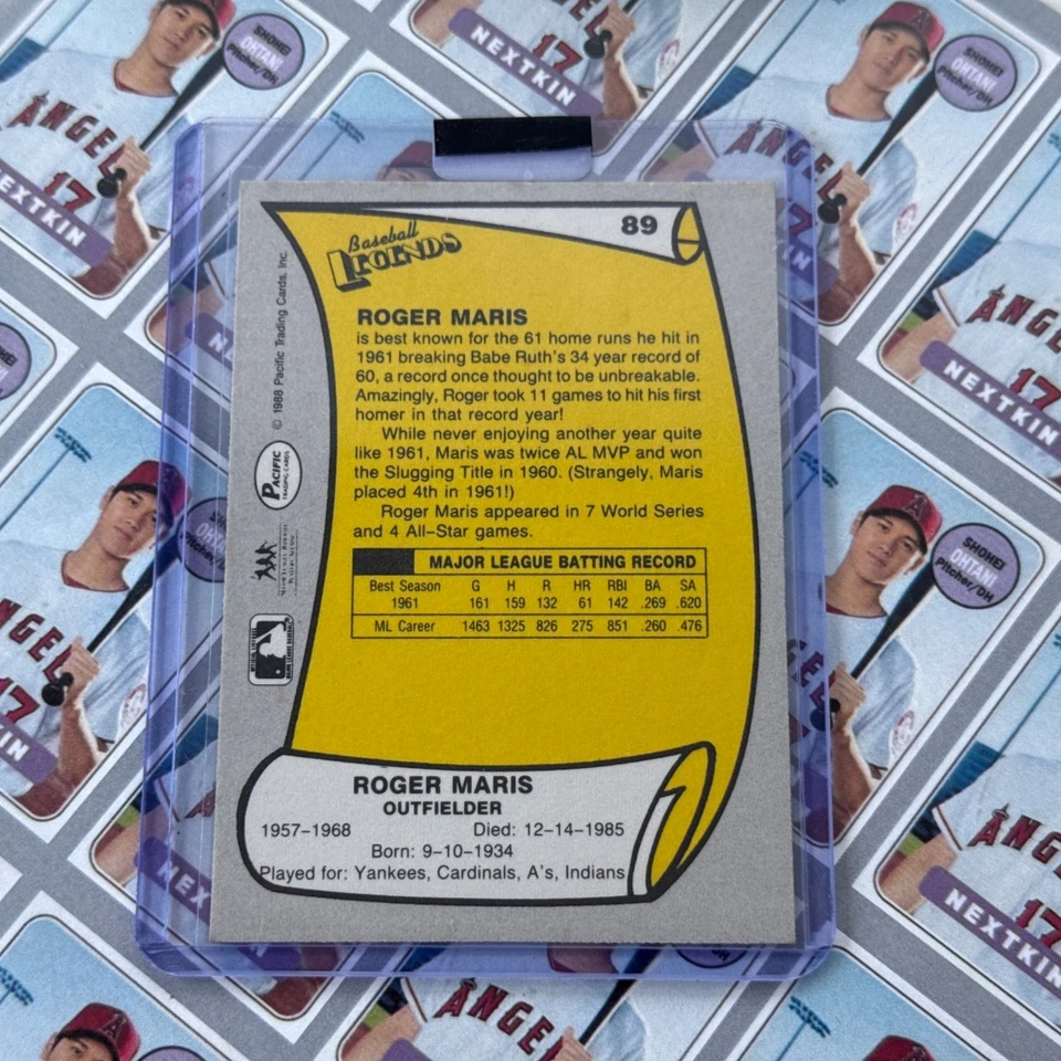 1988 Pacific Baseball Legends Roger Maris #89 New York Mets HOF Foto 2 de 2