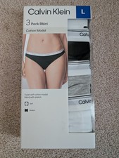 Calvin Klein Women  s 3 Pack Cotton Blend Bikini Panties Briefs, Multicolor, Sz L