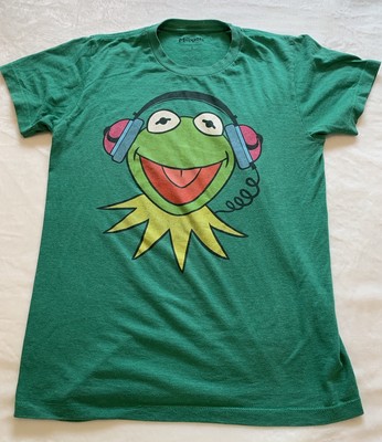 Muppets Kermit the Frog Headphones Adult Sz S T-Shirt Green SS  Kermit Head Y2K