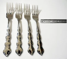 Oneida Deluxe Stainless MOZART 7 1/4" Dinner Forks, Sets of 4, EXC !!