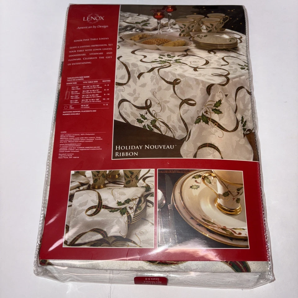 Lenox Holiday Nouveau Tischdecke, 60" x 84" Rechteck, Weihnachten Neu in Verpackung