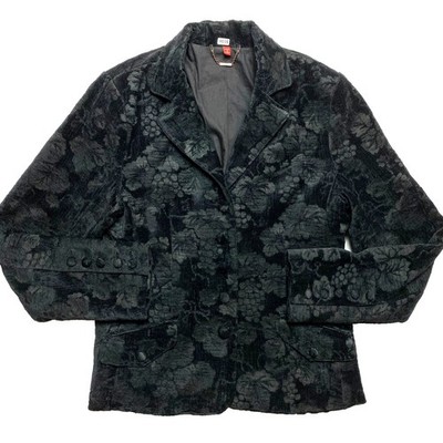 Armani Exchange Velvet Blazer Womens Large Black Floral Jacket Button