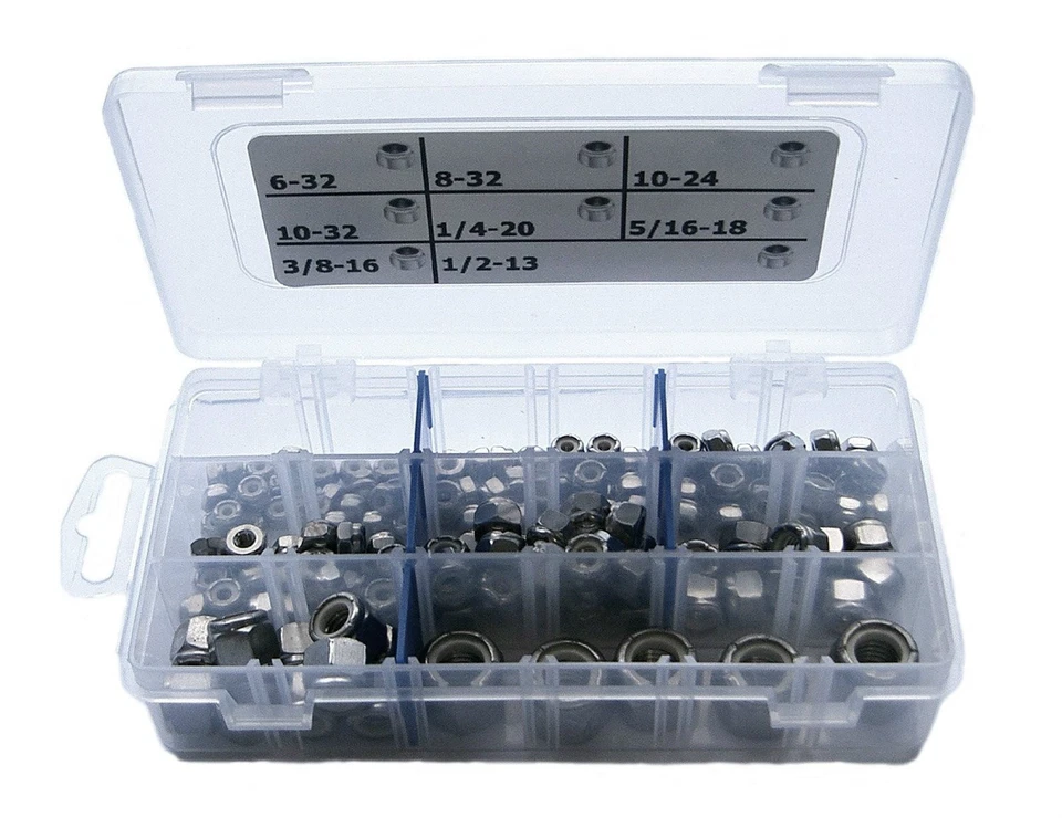 StainlessTown 18-8 Stainless Nylon Insert Lock Nut Assort Kit 6-32 to 1/2-13