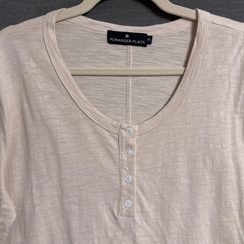 Top Pomander Place XXL Beige Henley Náutico Costero Preppy Informal Neutro Foto 2 de 4