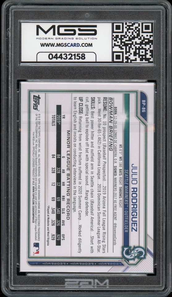 2021 Bowman Paper Prospects #BP-86 Julio Rodriguez RC Graded 10 MGS Gem MINT  - Image 2 of 2