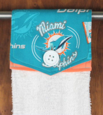 Miami Dolphins Green & Orange Kitchen Towel Handmade Hanging White Terrycloth