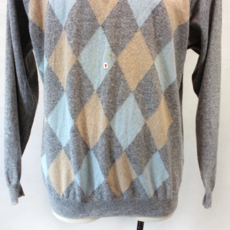 Ike Behar Wool Cashmere Blue Argyle Crew Neck Pullover Sweater XL - Image 3 of 4
