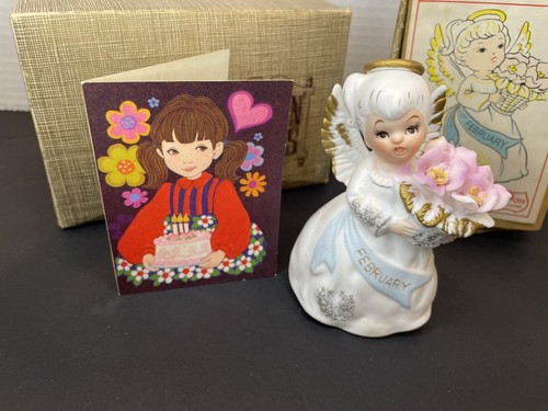 Vintage Lefton February Birthday Angel Figurine 4 Inches Original Box # 3332 - Picture 7 of 9