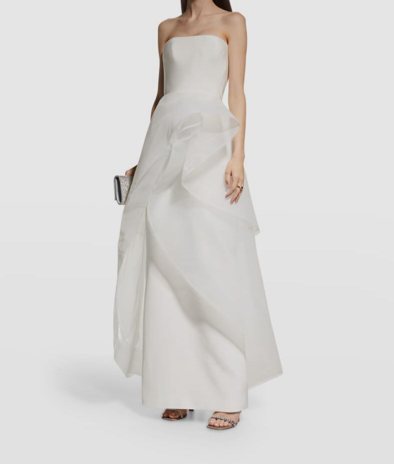 $8950 Romona Keveza Women's White Silk Organza Strapless Bridal