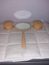 Vintage French Ivory Celluloid Vanity Set Mirror Hair Receiver Brush Art Deco Dr