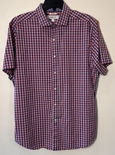 Crown & Ivy Classic Preppy short sleeve shirt Mens Sz L Red/Blue plaid Dadbod