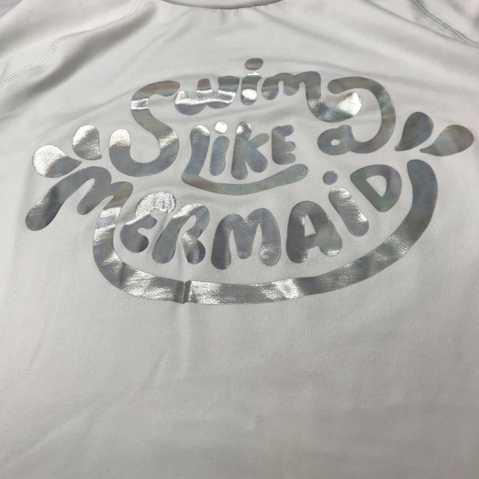 猫和杰克白色长袖防撞游泳衬衫银色像美人鱼一样游泳 XL — 第 2/4 张图片