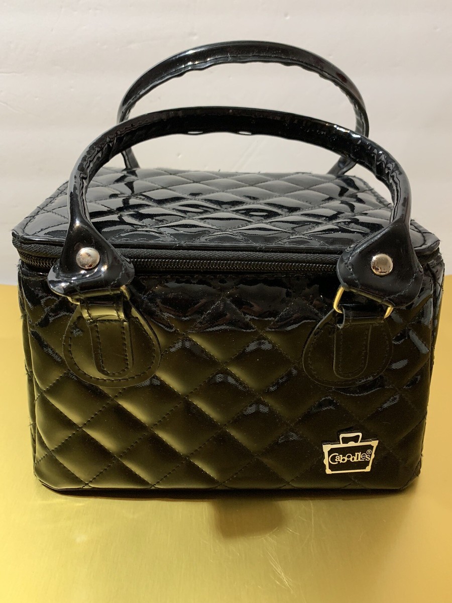 Caboodles Sassy Tapered Makeup Tote, Black Patent Quilted Glossy Cosmetic  Case