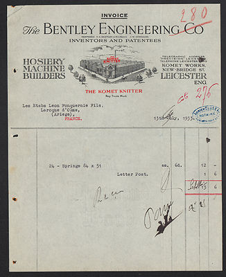 LEICESTER (U.K.) MACHINES à TISSER / KOMET KNITTER ''BENTLEY ENGINEERING Co'' 1933