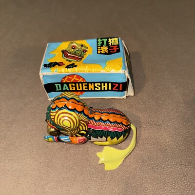 Vintage Blic, wind up tin toy litho, dancing Dragon, Lion Da Gun