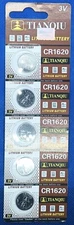 5  Pieces Lithium batteries/CR 1620 3 Volt Tianqiu Exp. Date 2027