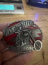 Live 2 Ride Motorcycle Belt Buckle Skeleton Skull Biker Collector American Flag